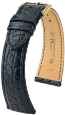 Correa de piel negra Hirsch Regent M 04107159-1 (Piel de cocodrilo)