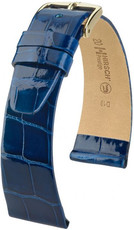 correa de cuero Hirsch Prestige M 02207180-1, azul, piel de aligator, longitud M, Quick Release