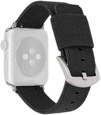 Correa para reloj Apple Watch, de nailon, negra, hebilla plateada (estuches de 42/44/45 mm)