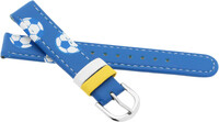 Correa de piel para niños de 14 mm, azul, hebilla plateada (con motivo de fútbol)