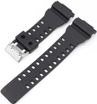 Correa para Casio G-Shock, plástico, negro mate, hebilla plateada (para los modelos GA-100, GA-110, GD-120, GLS-100)