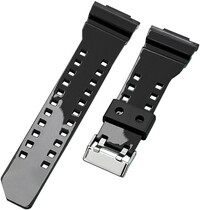 Correa para Casio G-Shock, plástico, negro brillante, hebilla plateada (para los modelos GA-100, GA-110, GD-120, GLS-100)