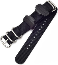 Correa para Casio G-Shock, textil, negra, hebilla plateada (para los modelos GA-100/110/120, DW-5600, GD-100)
