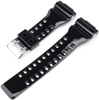 Correa para Casio G-Shock, plástico, negra, brillante, hebilla plateada (para los modelos GA-100, GA-110, GD-120, GLS-100)