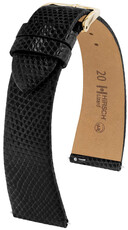 Correa de piel Hirsch Lizard M 01866150-1, negra, piel de lagarto