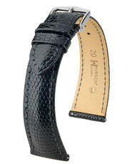 Correa de piel Hirsch London L 04366050-2, negra, piel de lagarto, longitud extendida