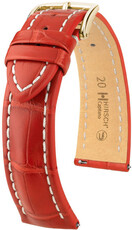 Correa de piel Hirsch Capitano L 04807029-1, roja, piel de caimán, longitud L, cierre rápido