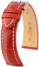Correa de piel Hirsch Capitano L 04807029-2, roja, piel de caimán, longitud L, cierre rápido