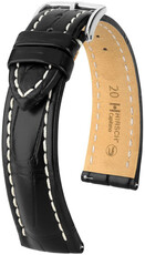 Correa de piel Hirsch Capitano L 04807059-2, negra, piel de caimán, longitud L, cierre rápido