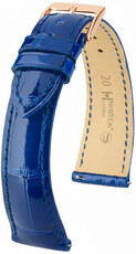 Correa de cuero Hirsch London L 04207082-7, azul, piel de aligátor, longitud L, Quick Release