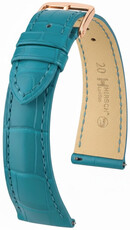 Correa de cuero Hirsch London L 04207083-7, azul, piel de aligátor, longitud L, Quick Release