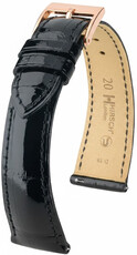 Correa de cuero Hirsch London L 04307050-7, negro, piel de aligátor, longitud L, Quick Release