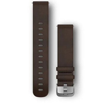 Correa de liberación rápida Garmin 20 mm, cuero, marrón oscuro, hebilla plateada (Venu, Venu Sq, Venu 2 plus, etc.)
