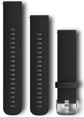 Correa de liberación rápida Garmin 20mm, silicona, negra, hebilla plateada (Venu, Venu Sq, Venu 2 plus, etc.) + pieza extendida