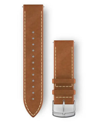 Correa de liberación rápida Garmin 20 mm, cuero, marrón claro, hebilla plateada (Venu, Venu Sq, Venu 2 plus, etc.)