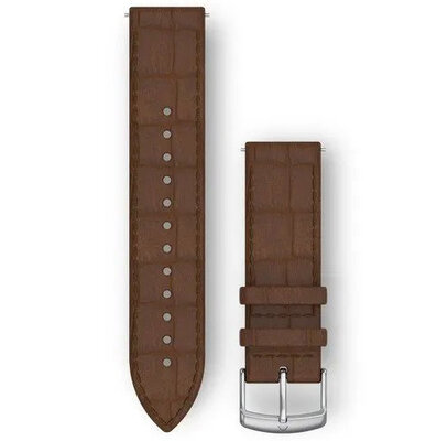 Correa de liberación rápida Garmin 20 mm, cuero, marrón, hebilla plateada (Venu, Venu Sq, Venu 2 plus, etc.)
