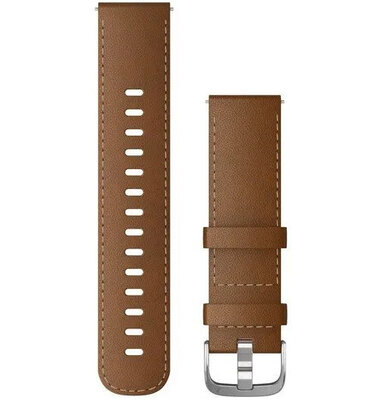 Correa de liberación rápida Garmin 22mm, cuero, marrón, hebilla plateada (Venu, Forerunner 255, Vívoactive 4, etc.)
