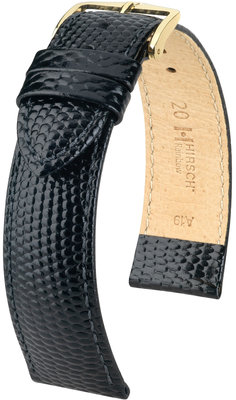 Correa de piel negra Hirsch Rainbow M 12302650OE 1 (Teletina) Open End