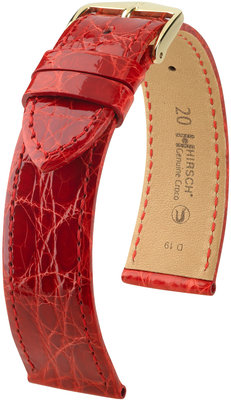 Correa de piel roja Hirsch Genuine Croco M 18900820-1 (Piel de cocodrilo) Hirsch selection