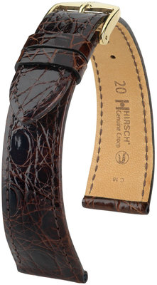 correa de cuero Hirsch Genuine Croco M 18800810OE-1, marrón, piel de cocodrilo, open end (para pasadores fijos), longitud M, Quick Release