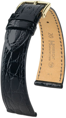 correa de cuero Hirsch Genuine Croco M 18800850OE-1, negro, piel de cocodrilo, open end (para pasadores fijos), longitud M, Quick Release