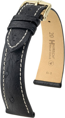Correa de piel negra Hirsch Massai Ostrich L 04362051-1 (Piel de avestruz) Hirsch selection