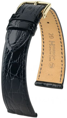 Correa de piel negra Hirsch Genuine Croco M 01808150-1 (Piel de cocodrilo)