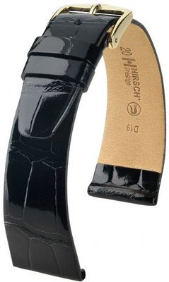 Correa de piel negra Hirsch Prestige M 02207150-1 (Piel de aligátor) Hirsch Selection