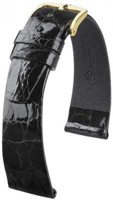 Correa de piel negra Hirsch Prestige M 02208150-1 (Piel de cocodrilo)