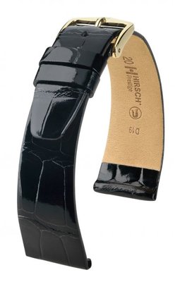 Correa de piel negra Hirsch Prestige M 02307150-1 (Piel de aligátor) Hirsch Selection