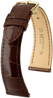 correa de cuero Hirsch London L 04307010-1, marrón, piel de aligátor, longitud L, Quick Release