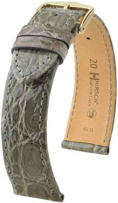 Correa de piel gris Hirsch Genuine Croco M 01808130-1 (Piel de cocodrilo) Hirsch Selection