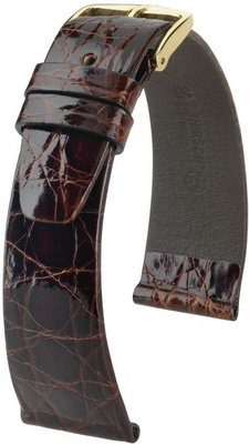 Correa de piel marrón oscuro Hirsch Prestige M 02208110-1 (Piel de cocodrilo)