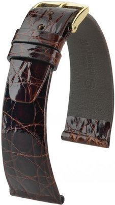 Correa de piel marrón oscuro Hirsch Prestige M 02308110-1 (Piel de cocodrilo)