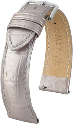 Correa de piel plateada Hirsch Duke Metallic M 01027130-2 (Teletina)