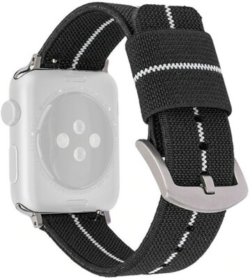 Correa para reloj Apple Watch, de nailon, negra y blanca, hebilla plateada (estuches de 38/40/41 mm)