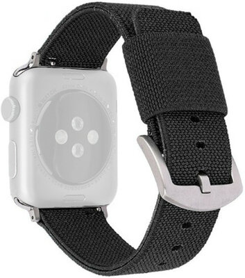 Correa para reloj Apple Watch, de nailon, negra, hebilla plateada (estuches de 38/40/41 mm)
