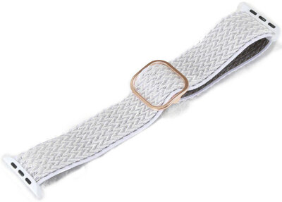 Correa para reloj Apple Watch, de nailon, blanca, hebilla de oro rosa (estuches de 42/44/45 mm)