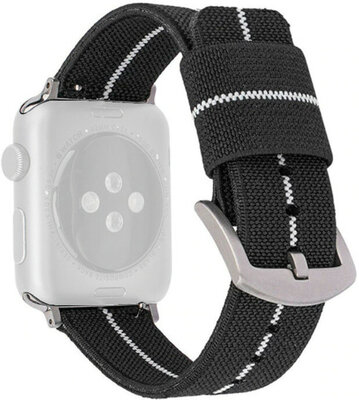 Correa para reloj Apple Watch, de nailon, negra y blanca, hebilla plateada (estuches de 42/44/45 mm)
