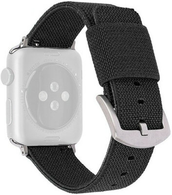 Correa para reloj Apple Watch, de nailon, negra, hebilla plateada (estuches de 42/44/45 mm)