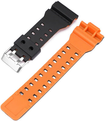 Correa para Casio G-Shock, plástico, naranja-negro, hebilla plateada (para los modelos GA-100, GA-110, GD-120, GLS-100)