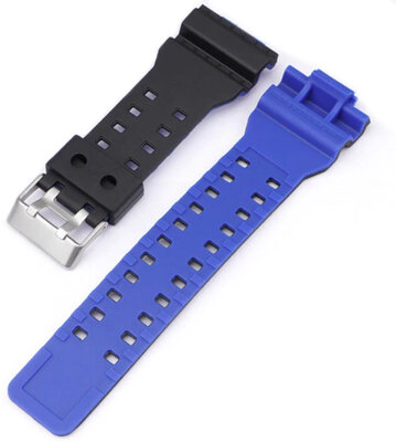 Correa para Casio G-Shock, plástico, azul-negro, hebilla plateada (para los modelos GA-100, GA-110, GD-120, GLS-100)