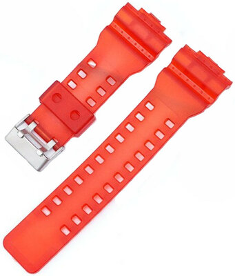 Correa para Casio G-Shock, plástico, roja, hebilla plateada (para los modelos GA-100, GA-110, GD-120, GLS-100)