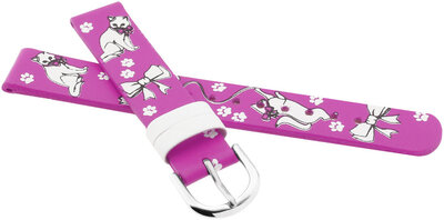 Correa de piel para niños de 14 mm, rosa, hebilla plateada (con motivo de gato)