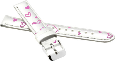 Correa de piel para niños de 14 mm, plateada, hebilla plateada (con motivo de corazón)