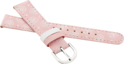 Correa de cuero infantil 16 mm, rosa, hebilla plateada (con motivo rosa)