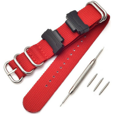 Correa para Casio G-Shock, textil, roja, hebilla plateada (para los modelos GA-100/110/120, DW-5600, GD-100)