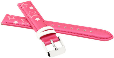 Correa infantil de piel 14 mm, rosa, hebilla plateada (con motivo de estrella)