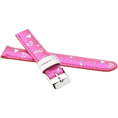 Correa de piel para niños de 14 mm, rosa, hebilla plateada (con motivo de corazón)