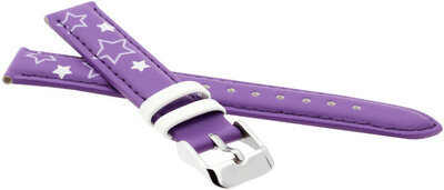 Correa infantil de piel 14 mm, morada, hebilla plateada (con motivo de estrella)